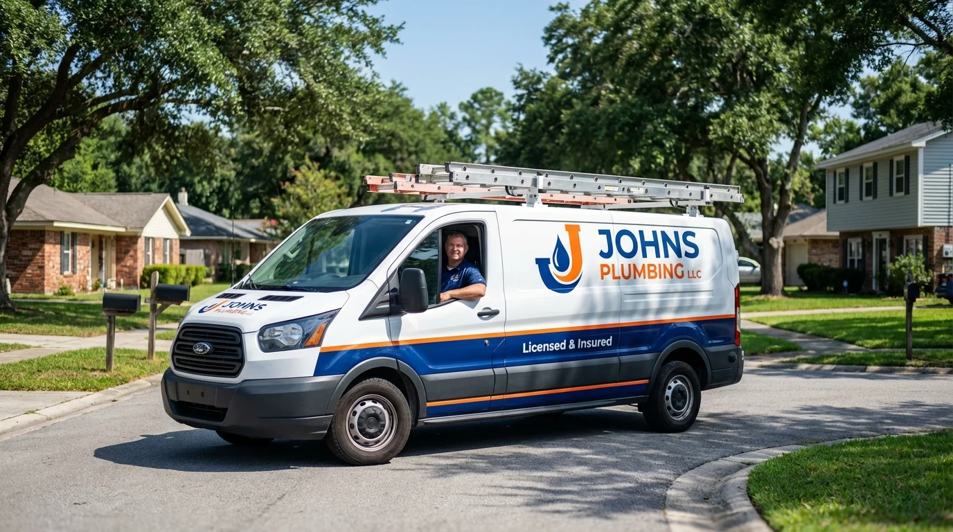 Johns Plumbing LLC service van in Centerville, MA