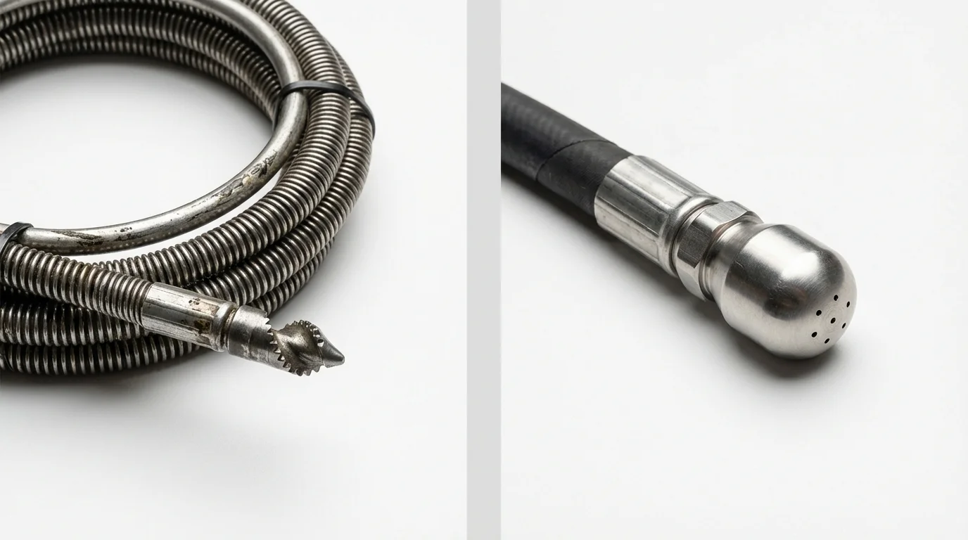 Drain snake cable and hydro jetting nozzle used for drain cleaning in Centerville, MA