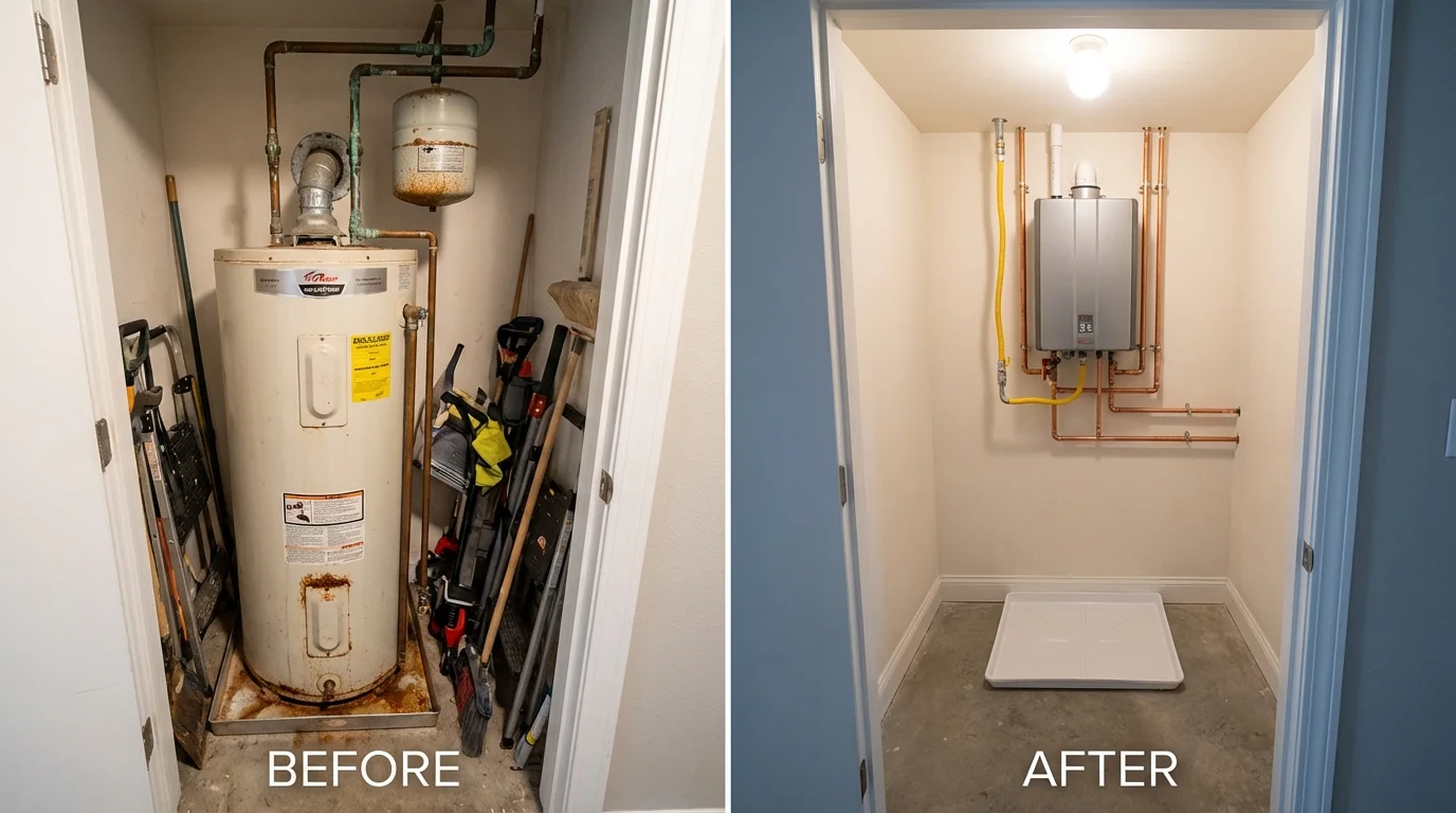 Tank water heater versus wall-mounted tankless unit comparison for Centerville, MA homeowners